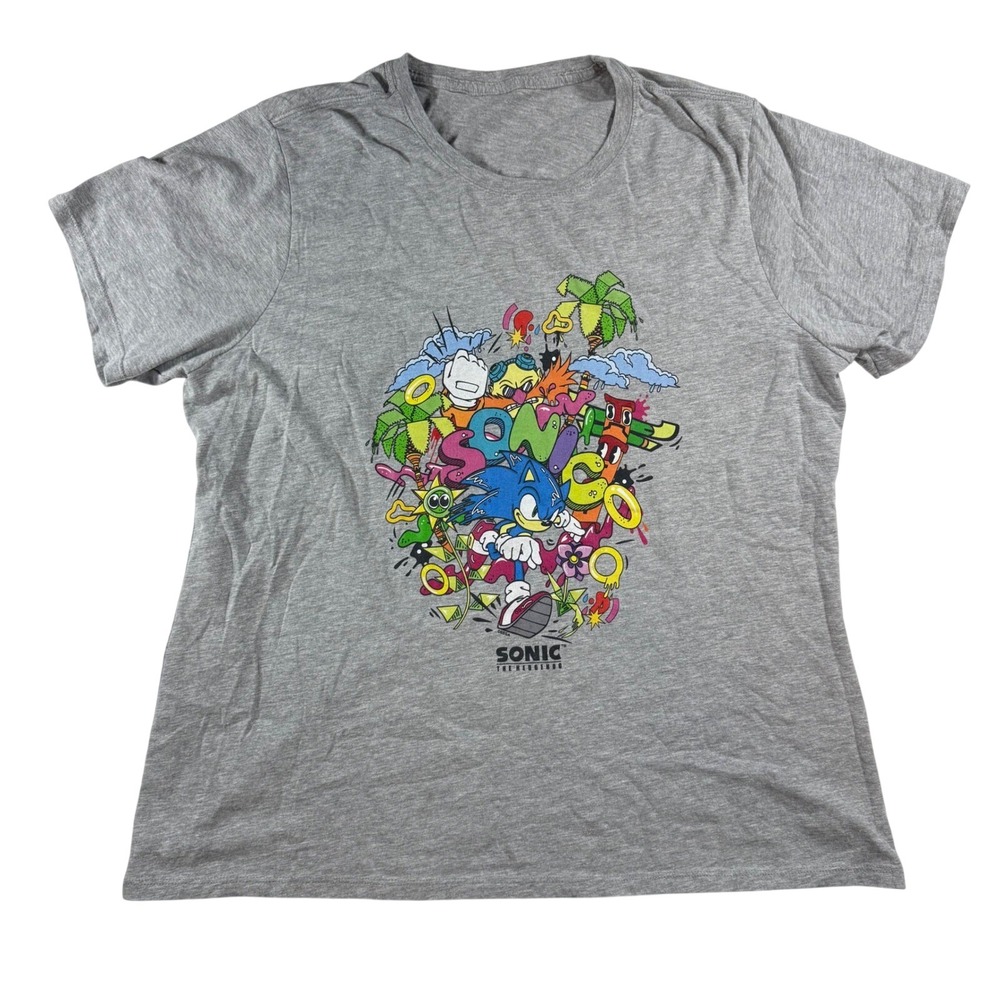 Sega‎ Sonic the Hedgehog Graphic Tee Mens L Gray Gamer Retro Streetwear Cartoon